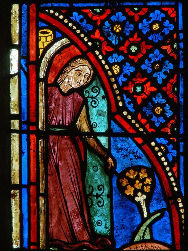 Window depicting scenes from the life of St. Mary the Egyptian (detail)