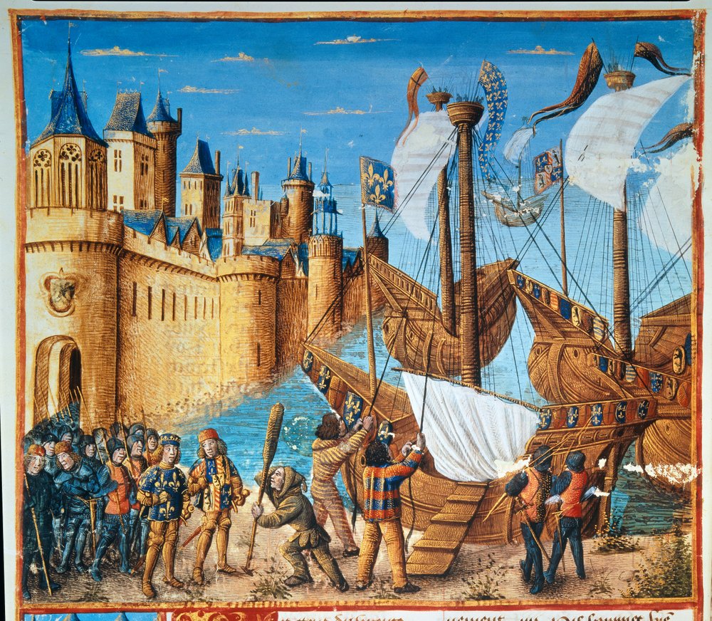 King of France Louis IX (Saint Louis) embarking on the seventh crusade
