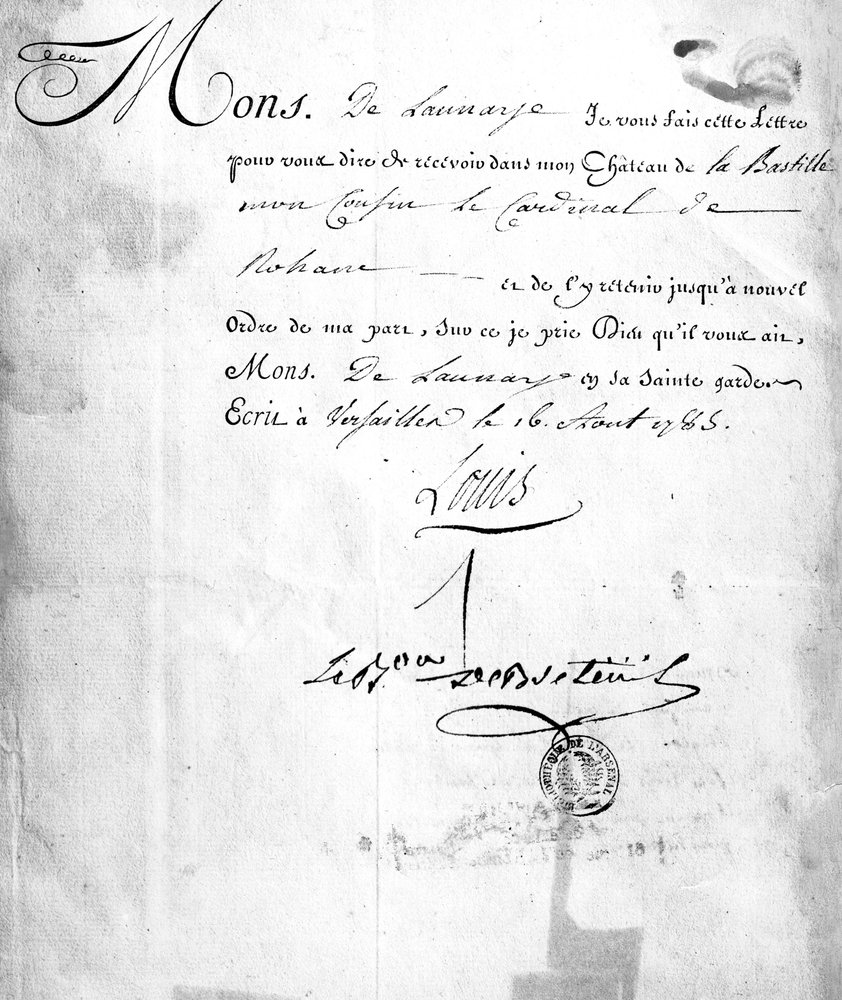 Letter from Carhel, signed by Baron Louis de Breteuil, ordering the ...