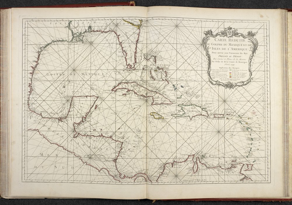 Map showing the Gulf of Mexico, Reduced map of the Gulf of Mexico and the islands of America by French School