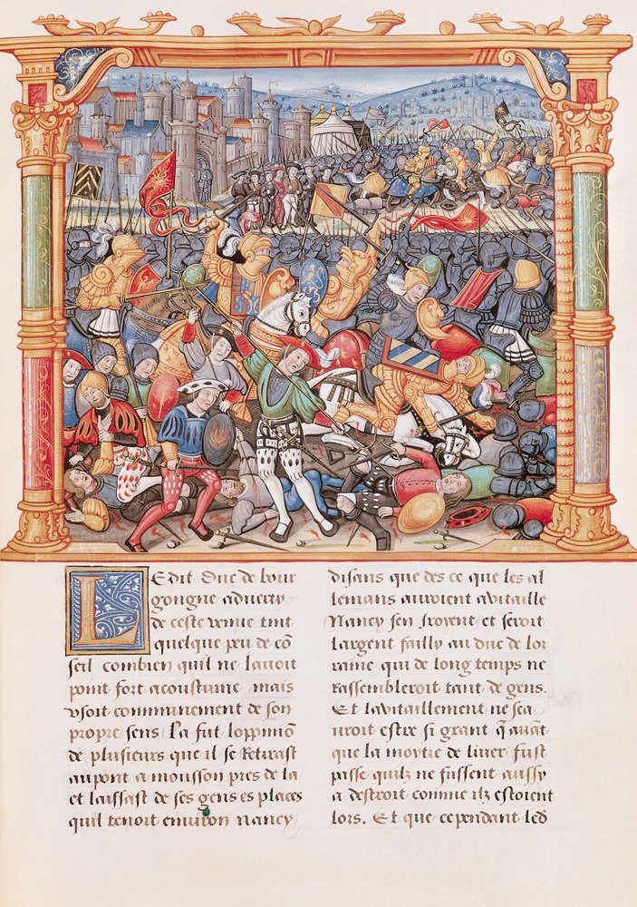 Battle of Nancy in 1477, from the Memoires de Philippe de Commines