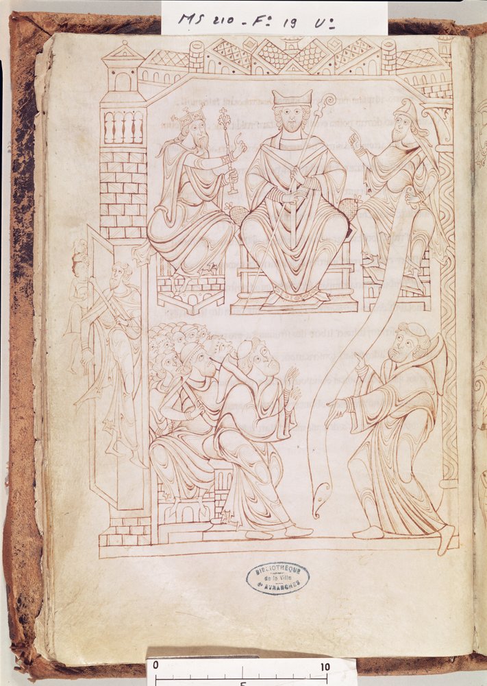 Cartulary of Mont Saint-Michel: Duke Richard II of Normandy making a ...