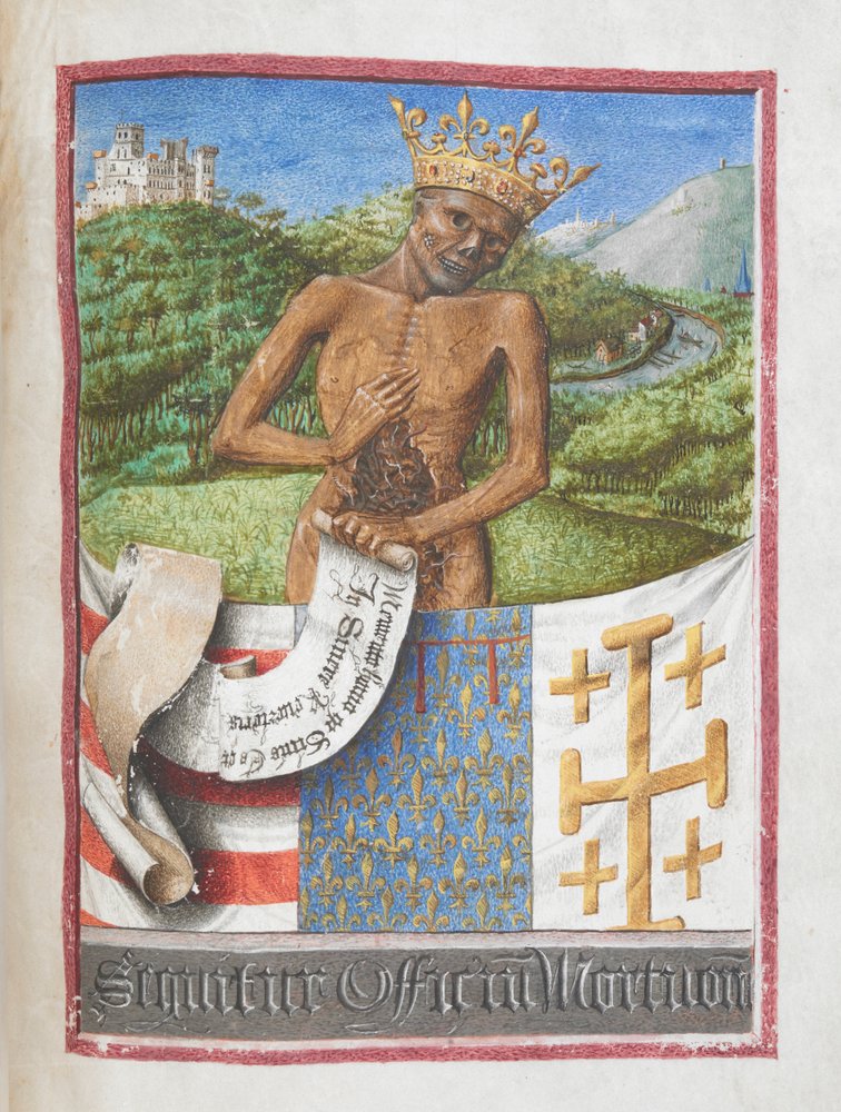 Rene, Duke of Anjou as a crowned skeleton, from the Book of Hours of ...