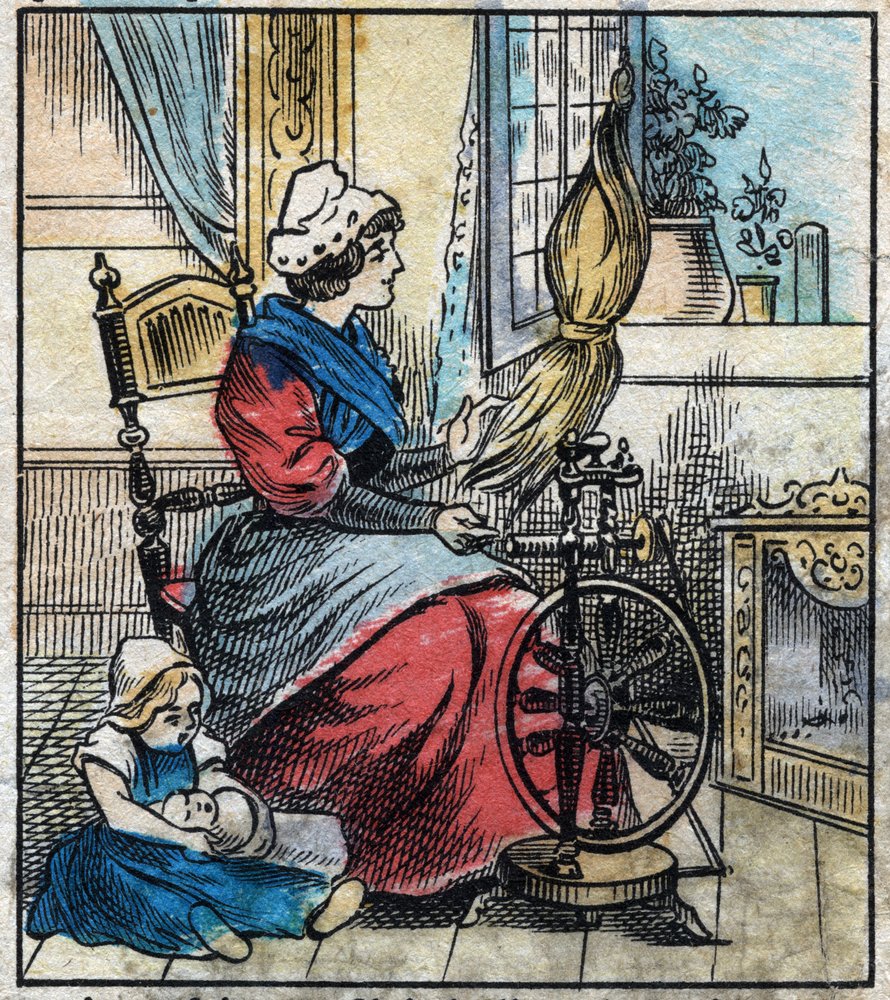 Textile, Linen. A Woman Uses a Mechanical Spinning Wheel to Spin Linen ...