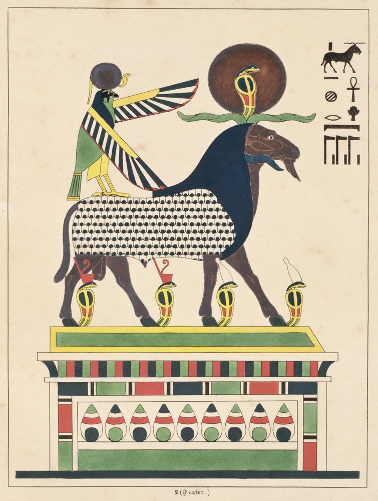 The god Amon-Ra, illustration from Pantheon egyptien: collection of mythological characters of ancient Egypt, by Jean-Francois Champollion, published c.1986 by French School