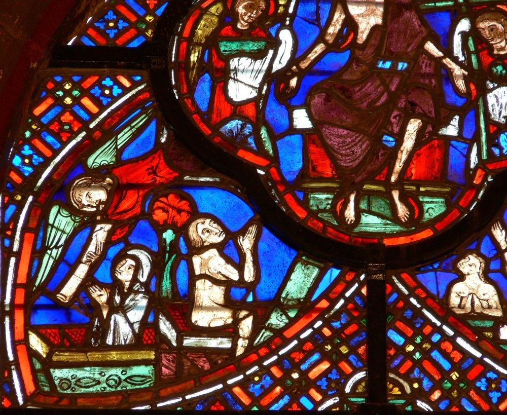 Window depicting a scene from the Last Judgement: souls resurrecting