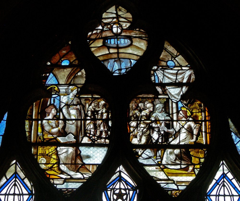 Window depicting Jesus with Martha and Mary by French School