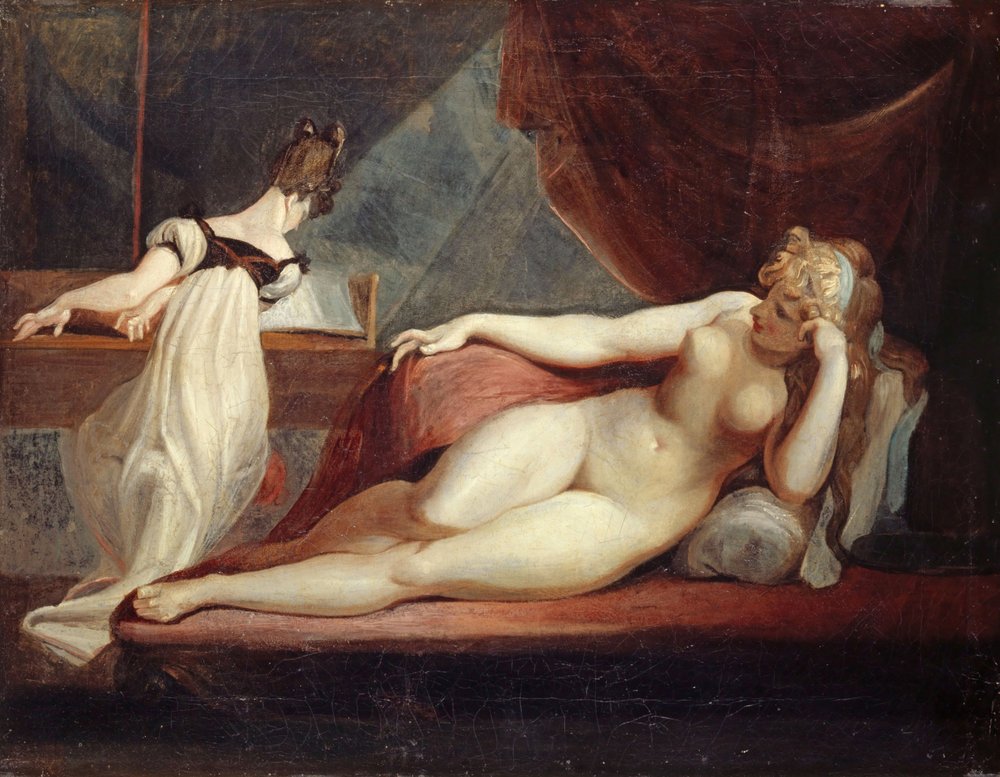 Resting female nude and a piano player, 1799-1800 by Füssli