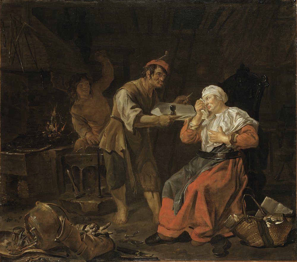 Weeping Woman in a Blacksmith’s Shop by Gabriel Metsu