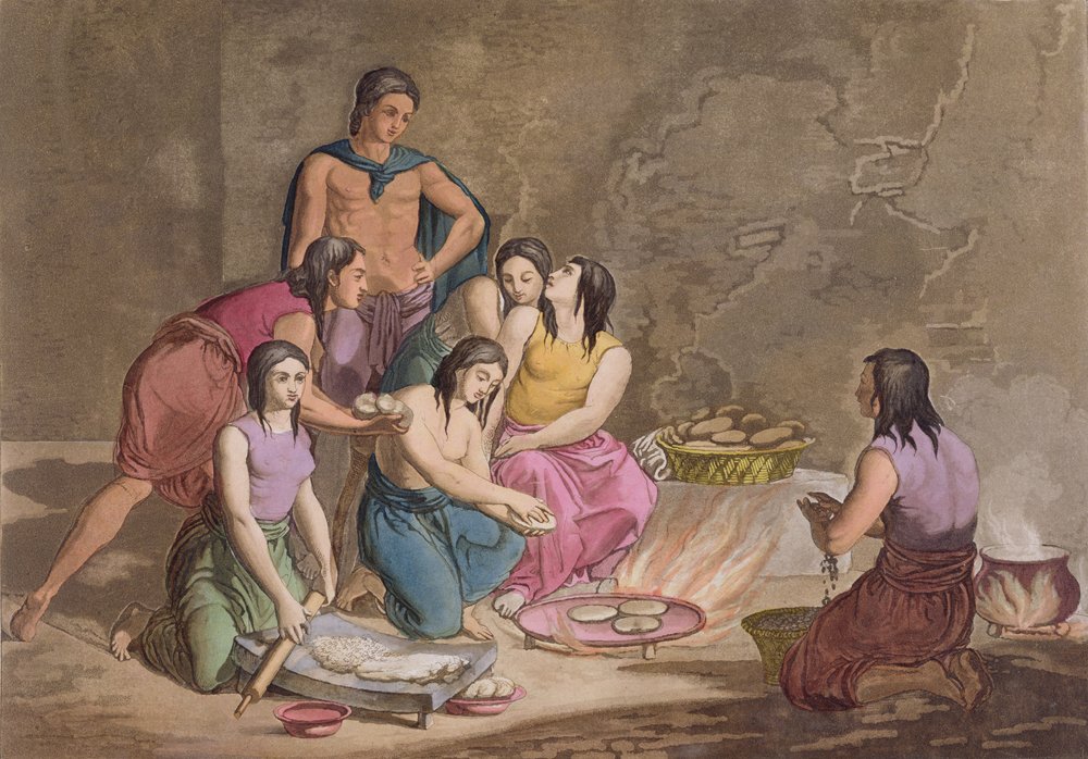 Aztec Women Making Maize Bread, Mexico, from 'Le Costume Ancien et Moderne'
