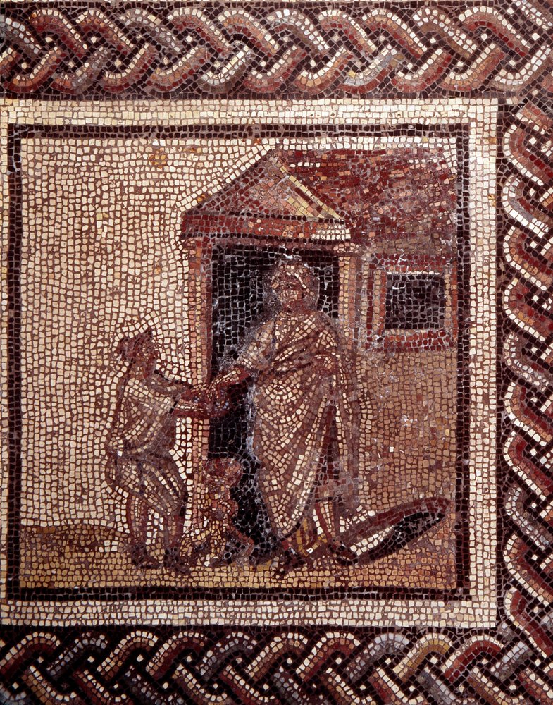 Gallo-Roman art: mosaic paving representing a rustic calendar. Celebration scene. End of the 2nd, beginning of the 3rd century AD. From Saint-Romain-en-Gal (Rhône). Saint-Germain-en-Laye, National Museum of Archaeology by Gallo-Roman