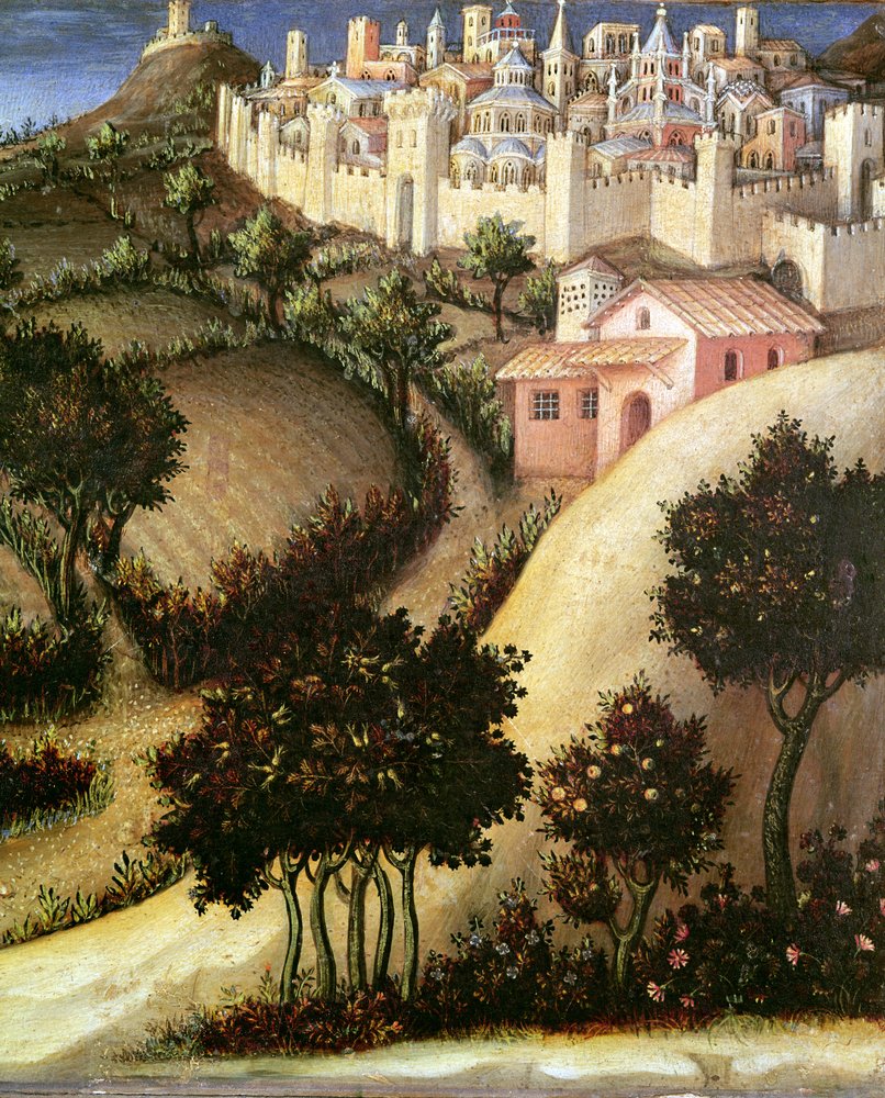Adoration of the Magi Altarpiece, detail of central predella panel of Egypt, 1423 by Gentile da Fabriano