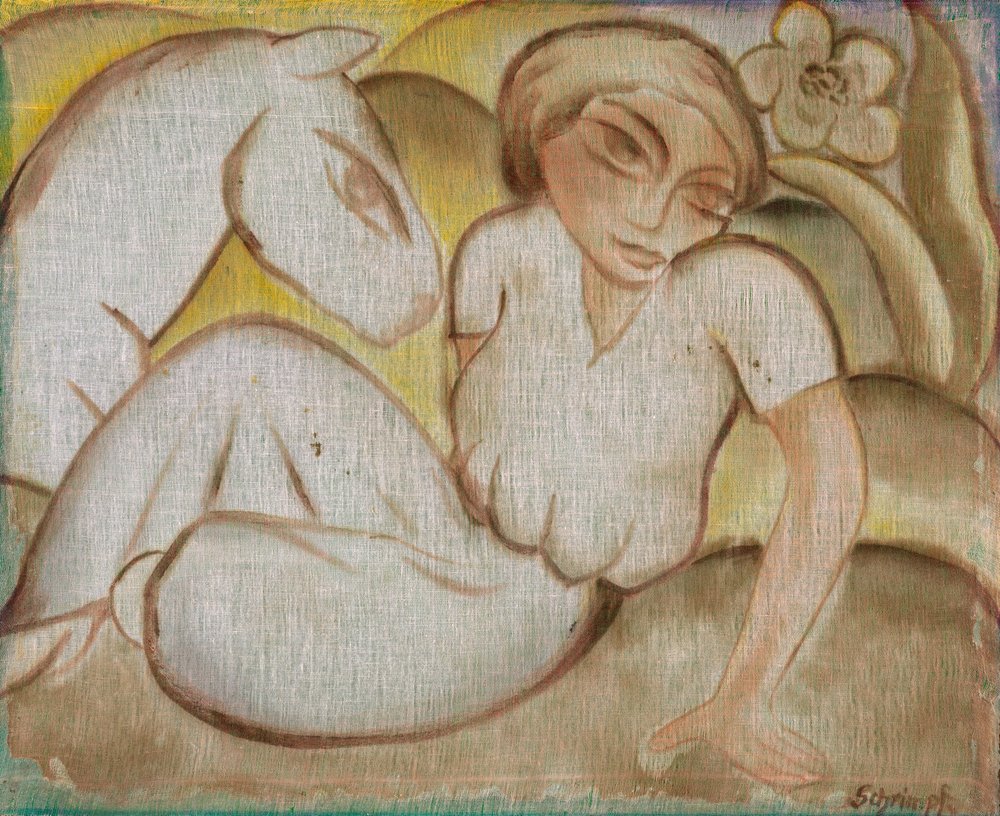 Woman with donkey by Georg Schrimpf
