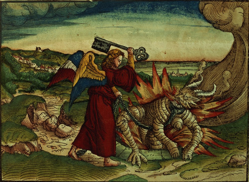 Revelation 20:18, Key of the Bottomless Pit, 1st edition, from the Luther Bible, c. 1530 by German School
