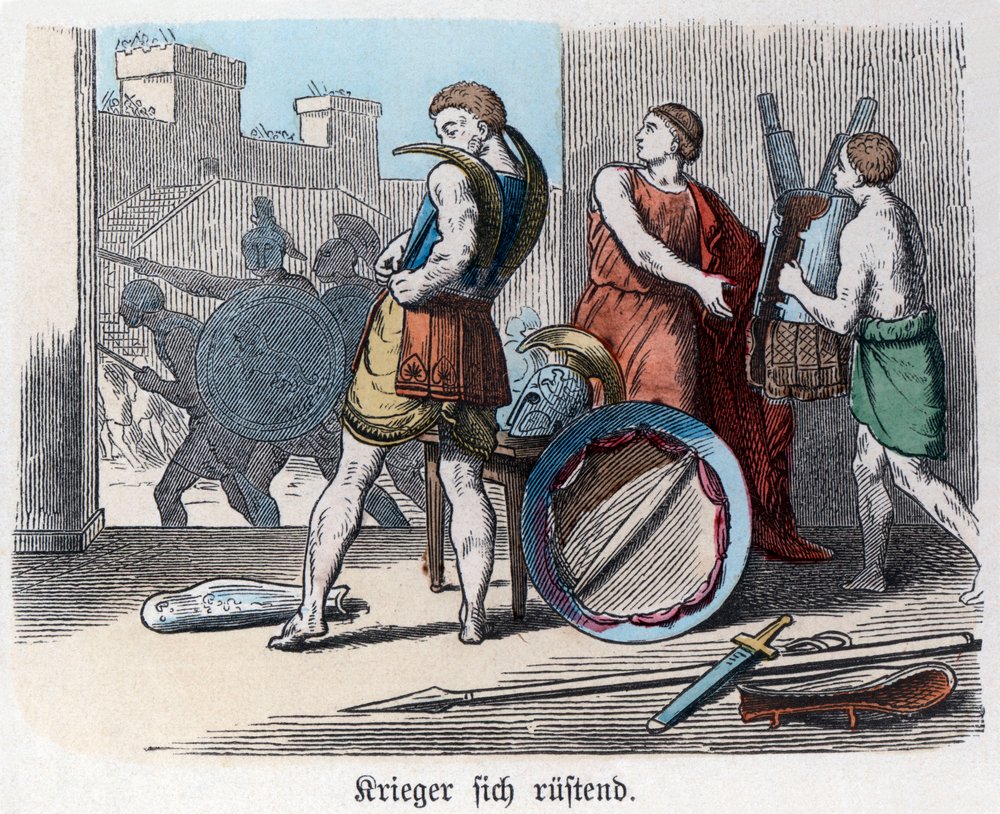 Ancient History. Greece. Greek Warriors Arming Themselves for War by German School