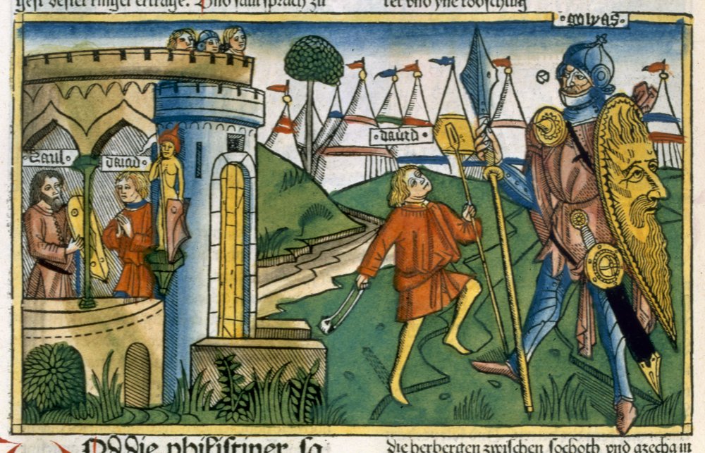 I Samuel 17:1-58 David defeats Goliath and meets Saul, from the ...