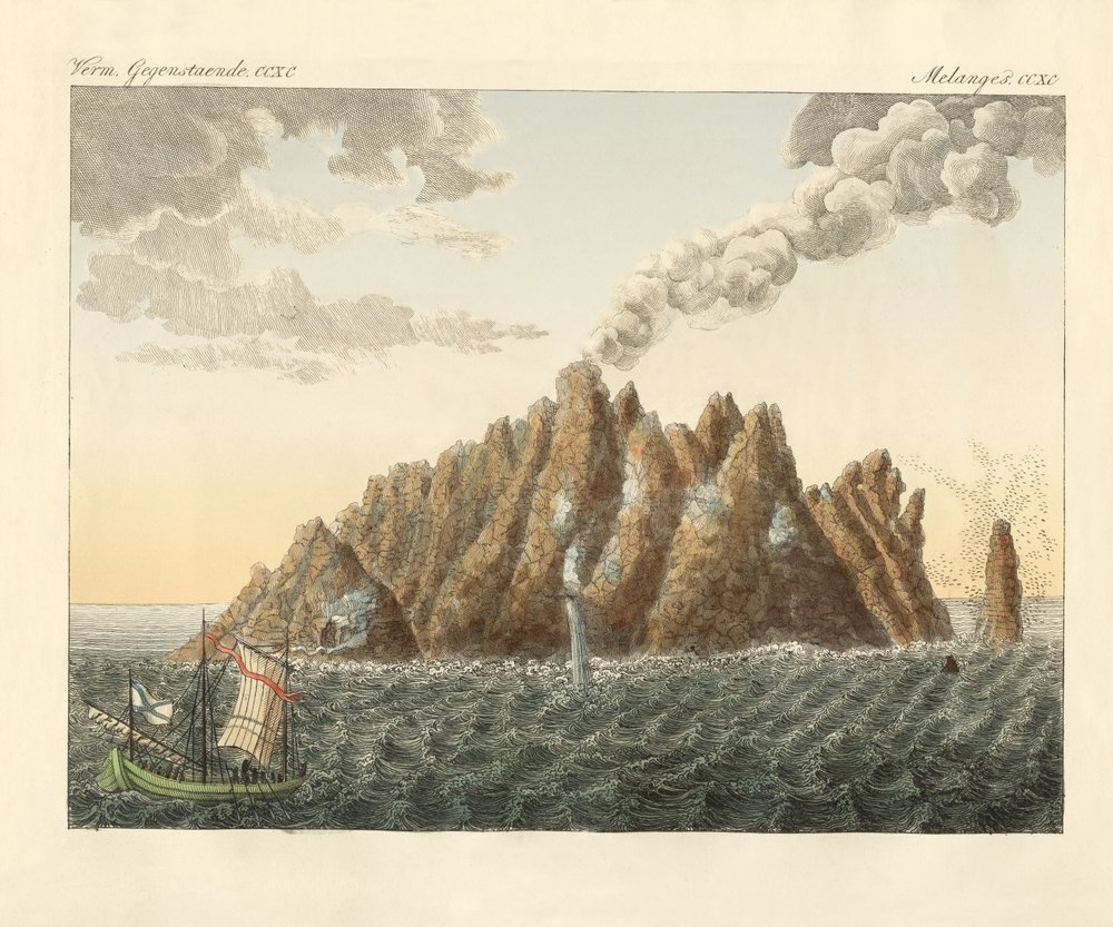 The volcanic island of Holy John the Theologian by German School