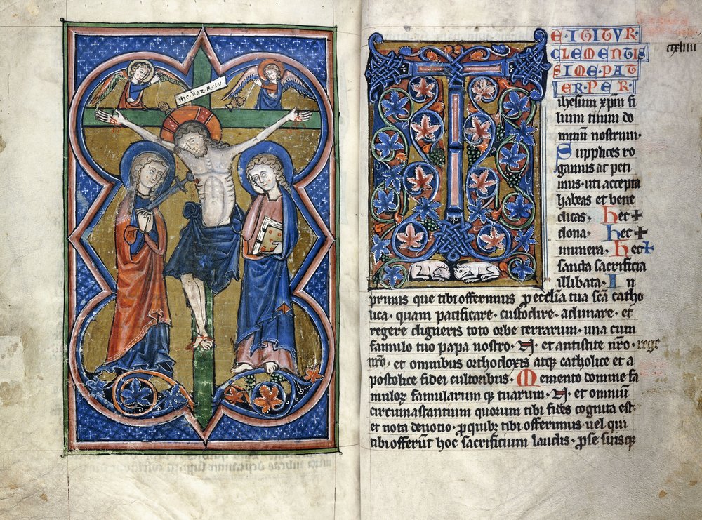 Two pages from a thirteenth century Missale in Latin, from the Middle ...