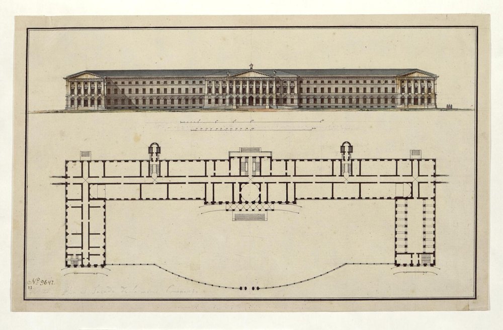 Project of Smolny Institute. The Main Facade and the Ground Floor Plan, 1806-1808 by Giacomo Antonio Domenico Quarenghi