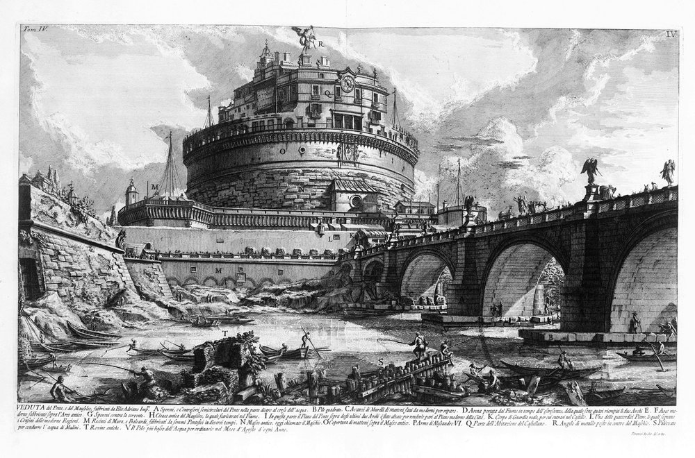 View of the Castel Sant'Angelo in Rome. Drawing by Giovanni Piranesi ...