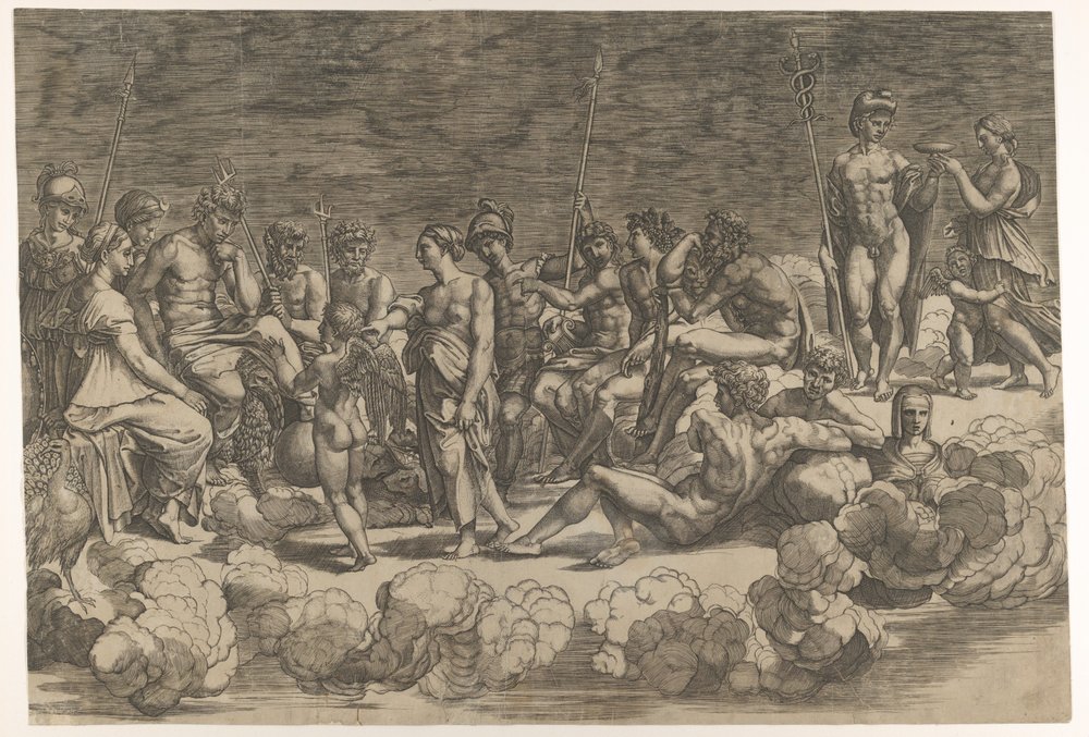 Assembly of the Gods after the Ceiling Composition in the Loggia di Psiche, Villa Farnesina, 1527 by Giovanni Jacopo Caraglio
