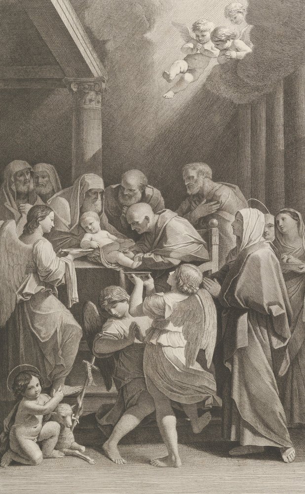 The circumcision of Christ, a group of men, women and angels surrounding him, ca. 1760-1800 by Giuliano Traballesi