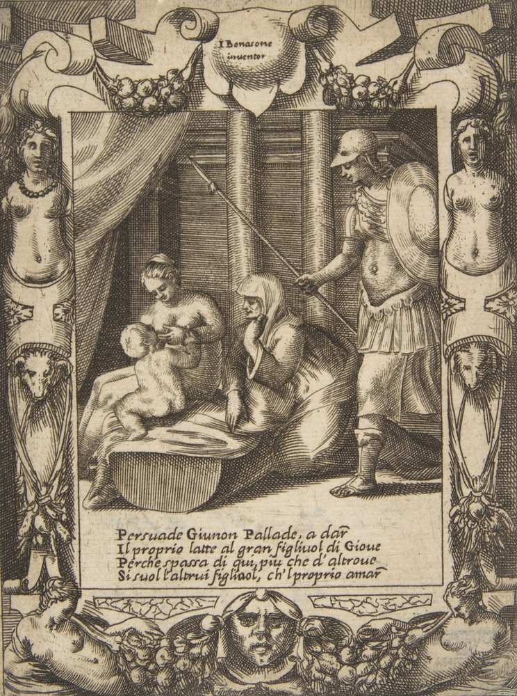 Juno Persuading Athena to Nurse the Young Hercules, Set Within an ...