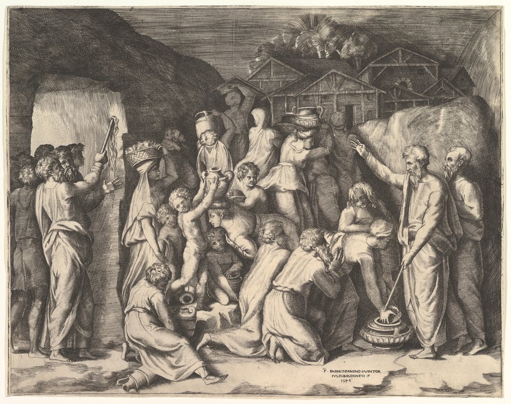 Moses Telling the Israelites to Gather the Manna and Moses Striking the Rock by Giulio Bonasone
