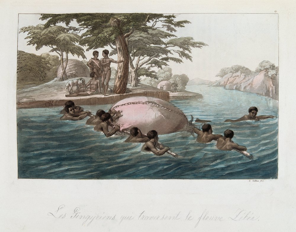 Residents of Zanzibar crossing the river Lebee a la swim - in 'The old ...