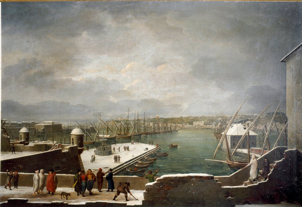 View of the Port of Genoa Covered with Snow by Giuseppe Bacigalupo