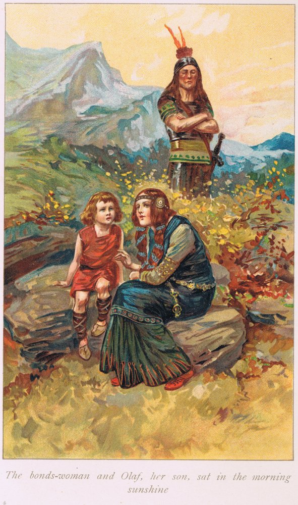The Bondswoman and Olaf, her son, sat in the morning sunshine, illustration from 