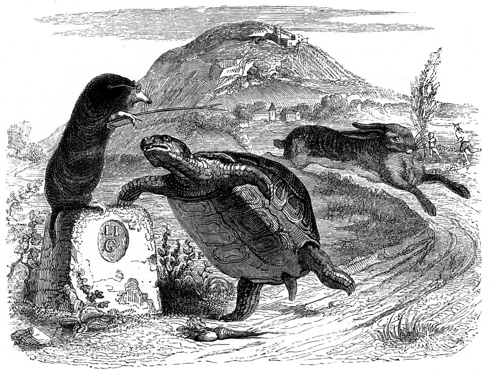 The hare and the turtle: La Fontaine fable illustrated by Grandville