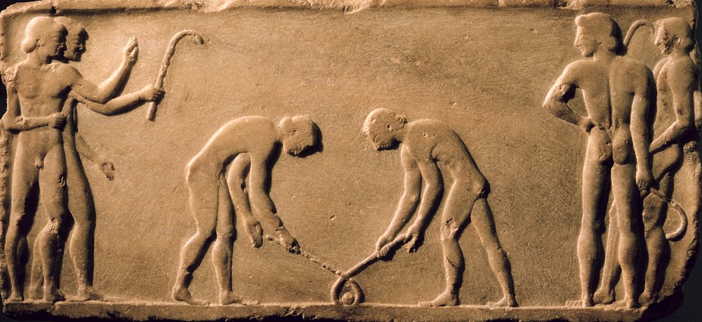Young Men Playing with Sticks and a Ball, from a Statue Base Found in ...