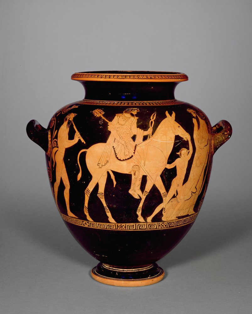 Attic red-figure stamnos, depicting the return of Hephaestus, from the ...