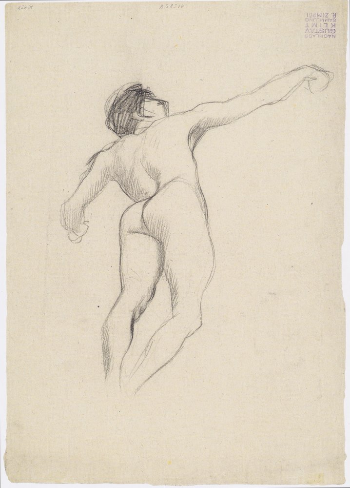 Floating Male Nude from Behind, Strong Foreshortening to the Right by Gustav Klimt