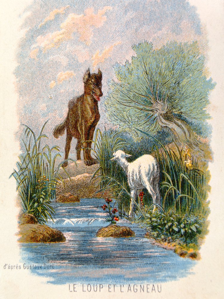 'The Wolf and the Lamb', illustration from 'Fables' by La Fontaine, 1868