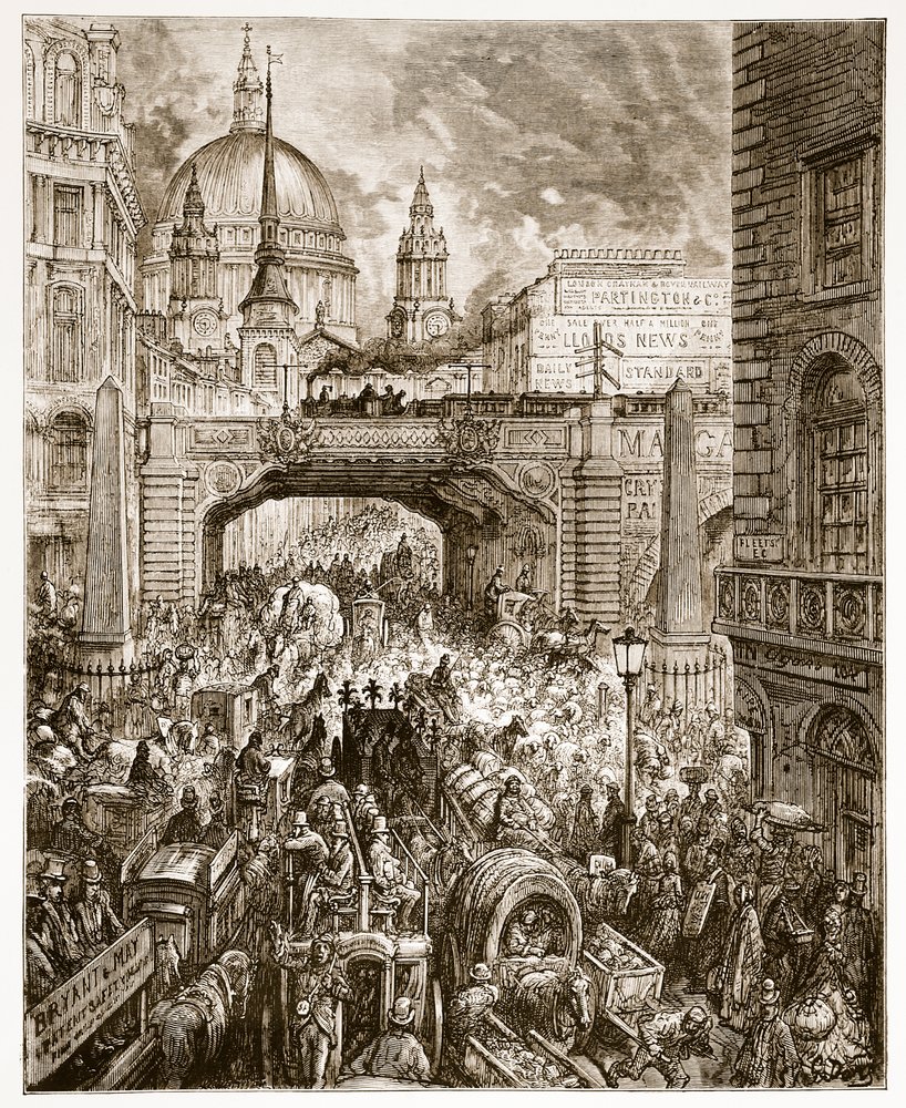 Ludgate Hill, from ’London, a Pilgrimage’, written by William Blanchard Jerrold (1826-94), published 1872 by Gustave Dore