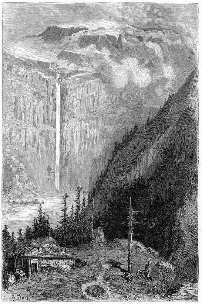Waterfall of Cirque de Gavarnie Seen from the Inn: Engraving by Gustave ...