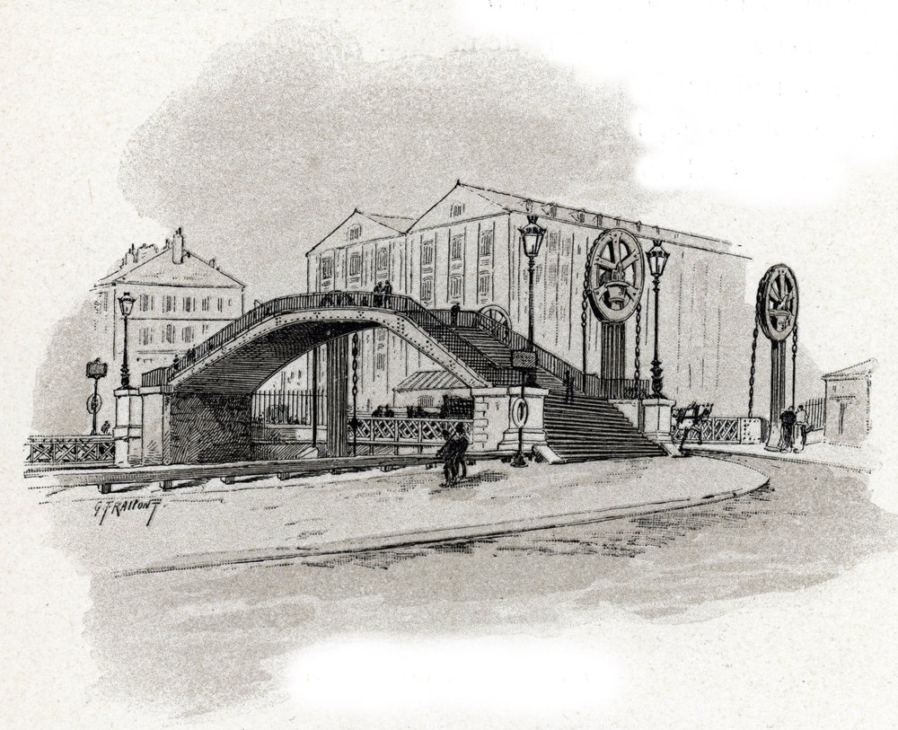 View of the lift bridge of the rue Crimee, Canal de l'Ourcq, Paris