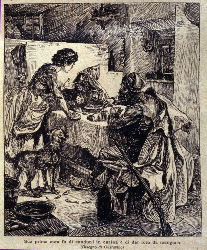 His first concern was to drive them to the kitchen and feed them... Illustration of the new 