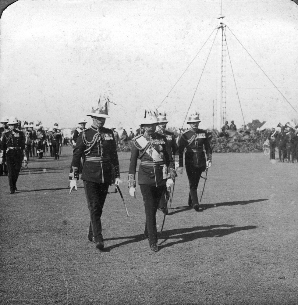 King George V with Brigadier General Sir R Grimston, Delhi, India