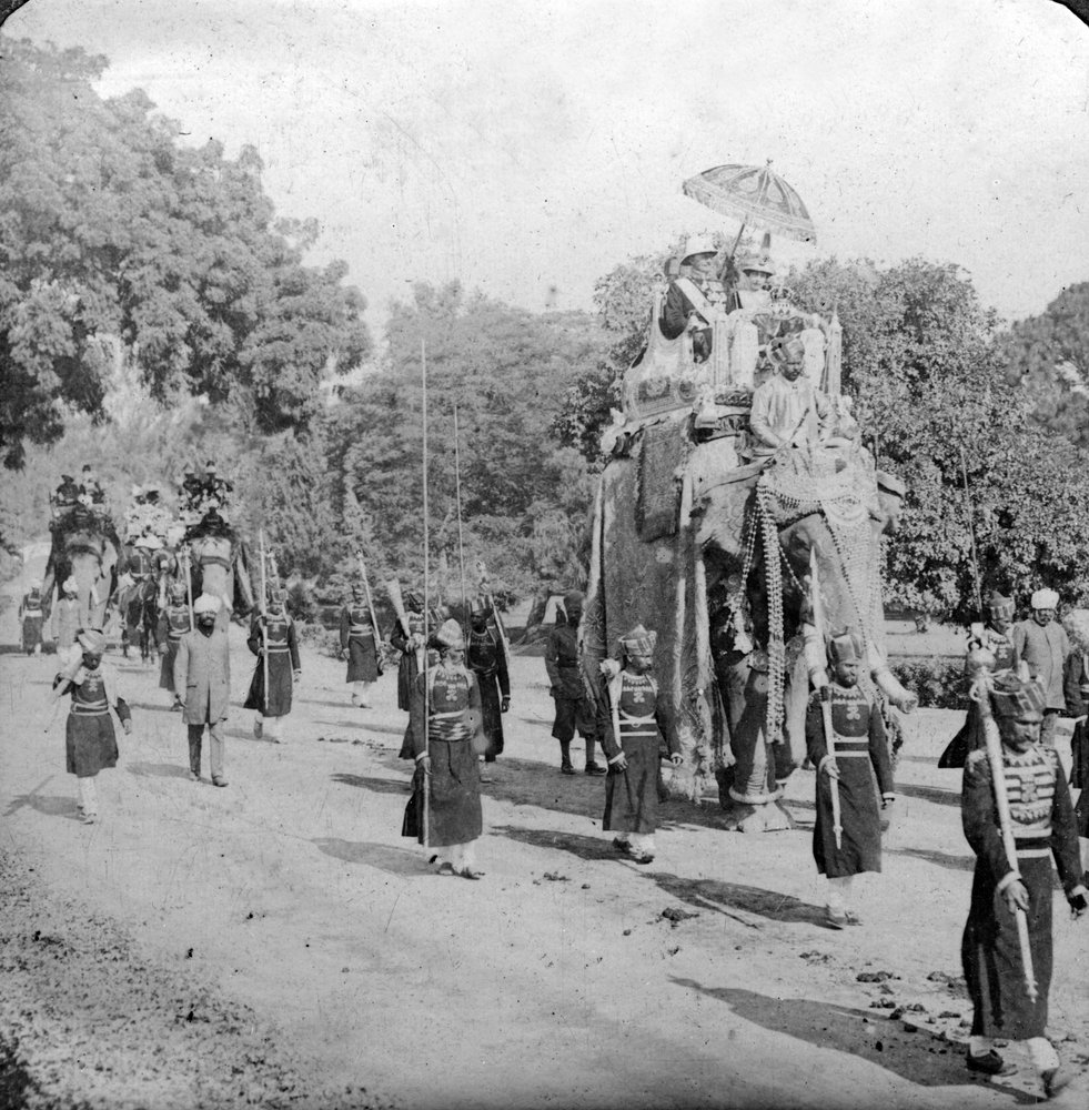Lord and Lady Harding Riding an Elephant, India, 1913