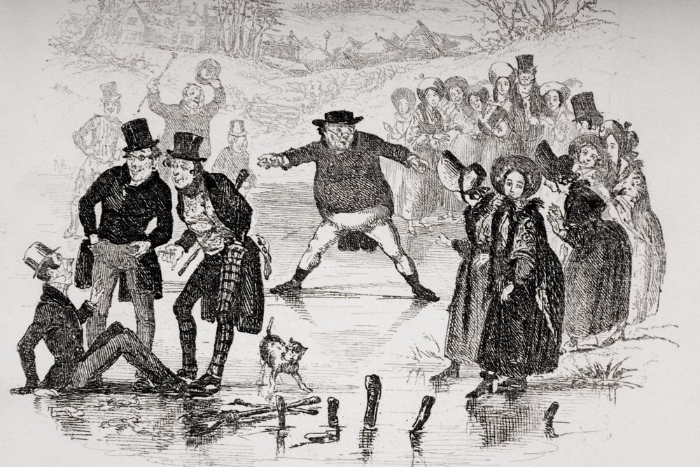 Mr. Pickwick Slides, Illustration from 'The Pickwick Papers' by Charles ...