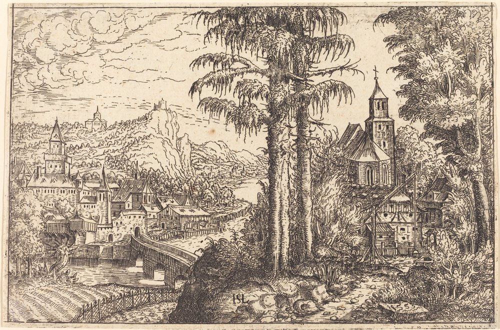 View of a Town near a River with a Church on the Right, 1553 by Hans Sebald Lautensack