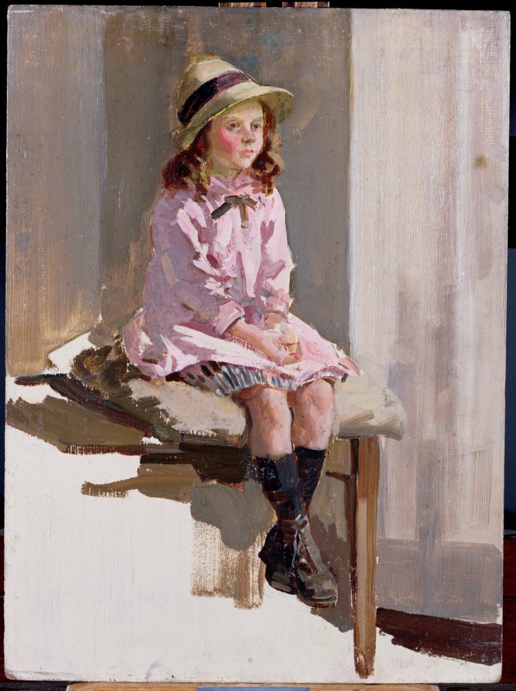 Portrait of a Young Girl in a Pink Dress and a Straw Hat
