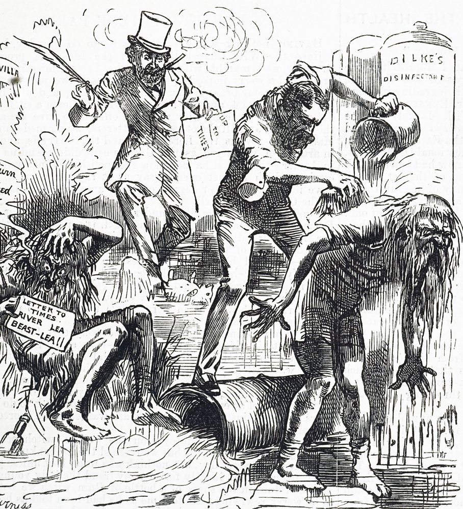 Cartoon Depicting the Thames and the Lea Rivers Being Attacked Because ...