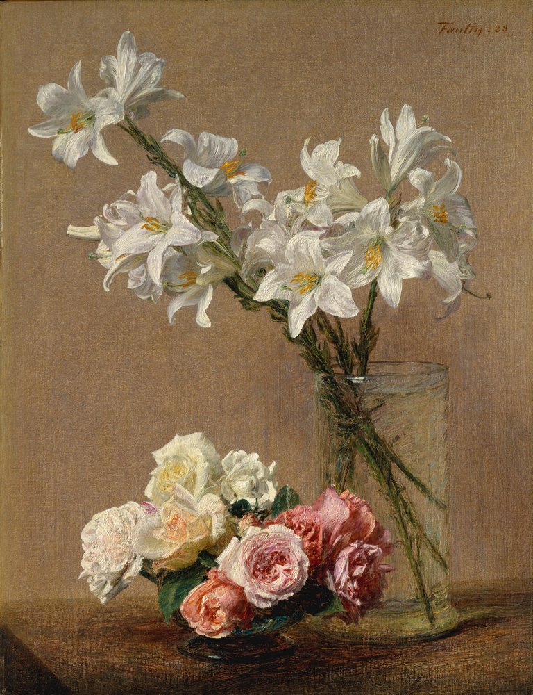 Roses and Lilies by Ignace Henri Jean Fantin-Latour