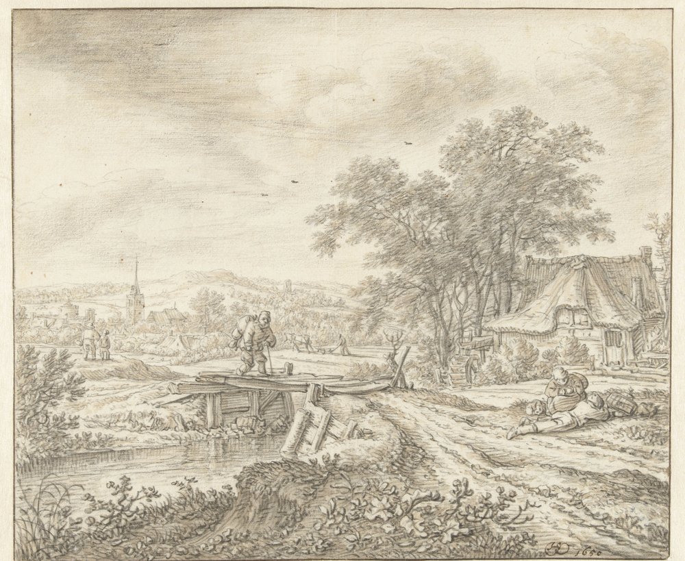 Hilly Landscape with a Farm near a Small Bridge by Herman Saftleven