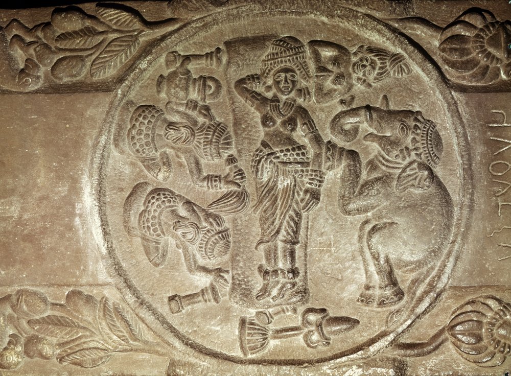 Relief depicting the dream of Maya, from a Buddhist stupa from Bharhut ...