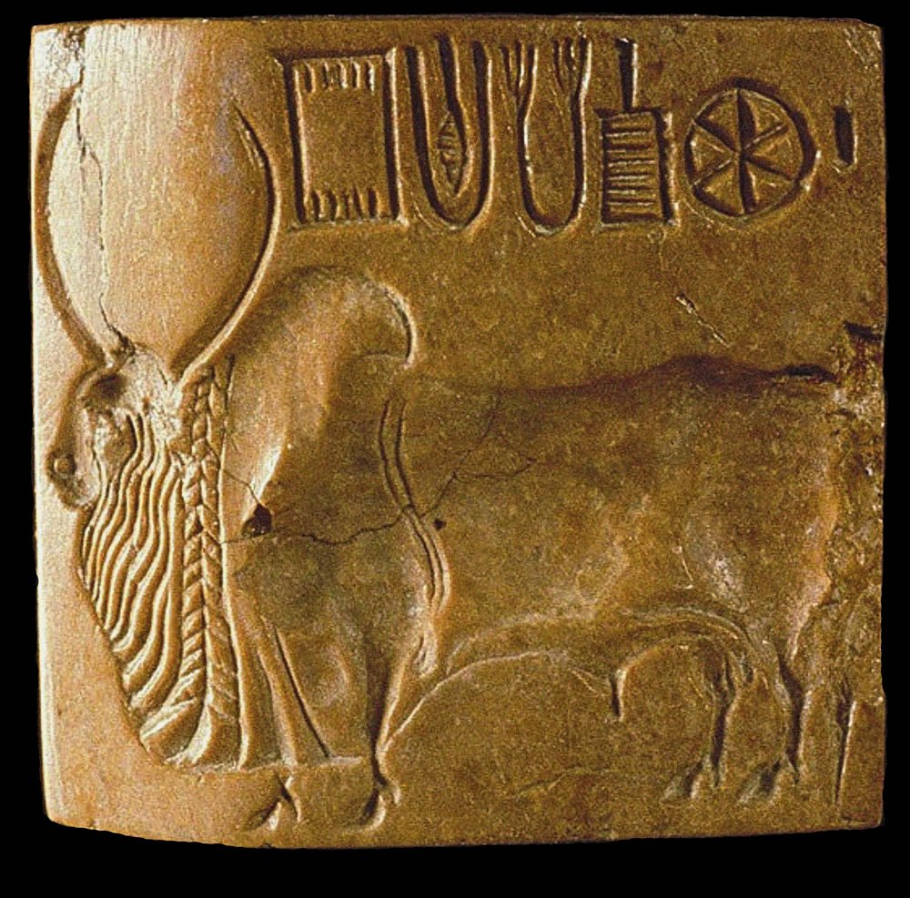 Zebu Bull Seal with Indus Script Found at Mohenjo Daro, Indus Valley